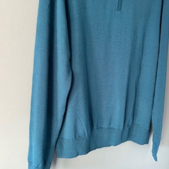 Neiman Marcus Sweater L Green Blue Merino Knit 1/4 Zip Ribbed Preppy Collegiate - Picture 2 of 6